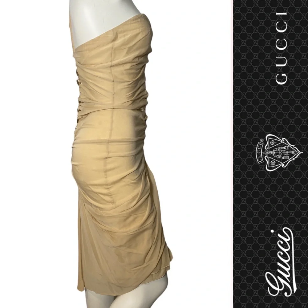 ✨HP✨AUTH GUCCI NUDE Tom Ford Twist Skin Silks Gold Blades Sexy Runway Dress 40 - Picture 5 of 17